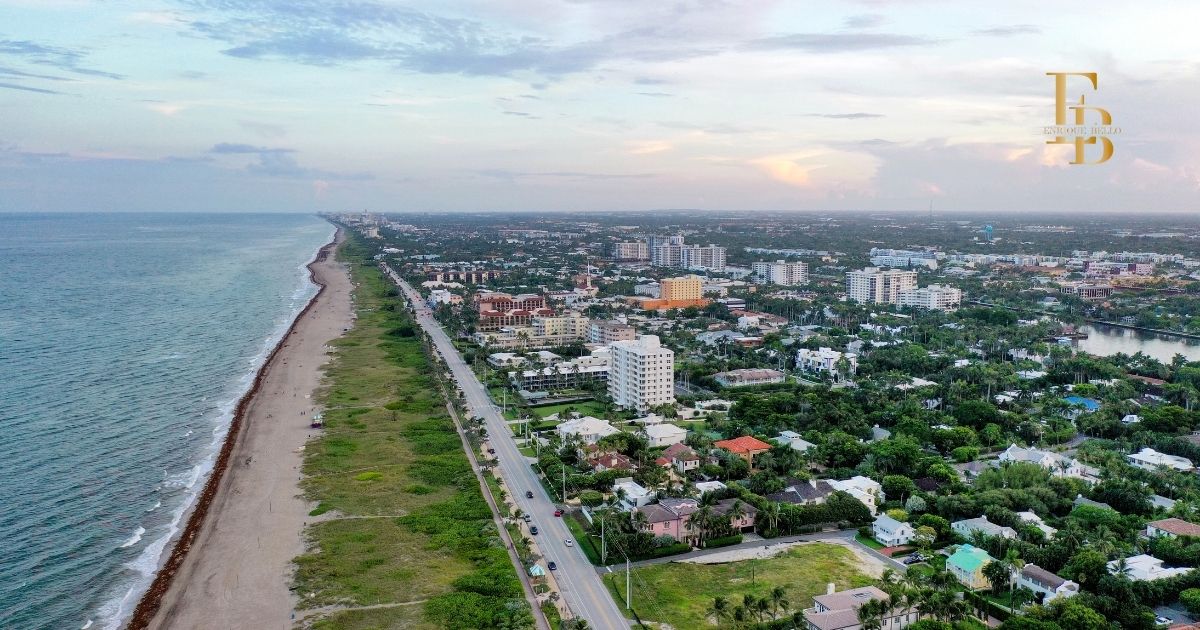 Delray Beach oceanfront condos and coastline view.
